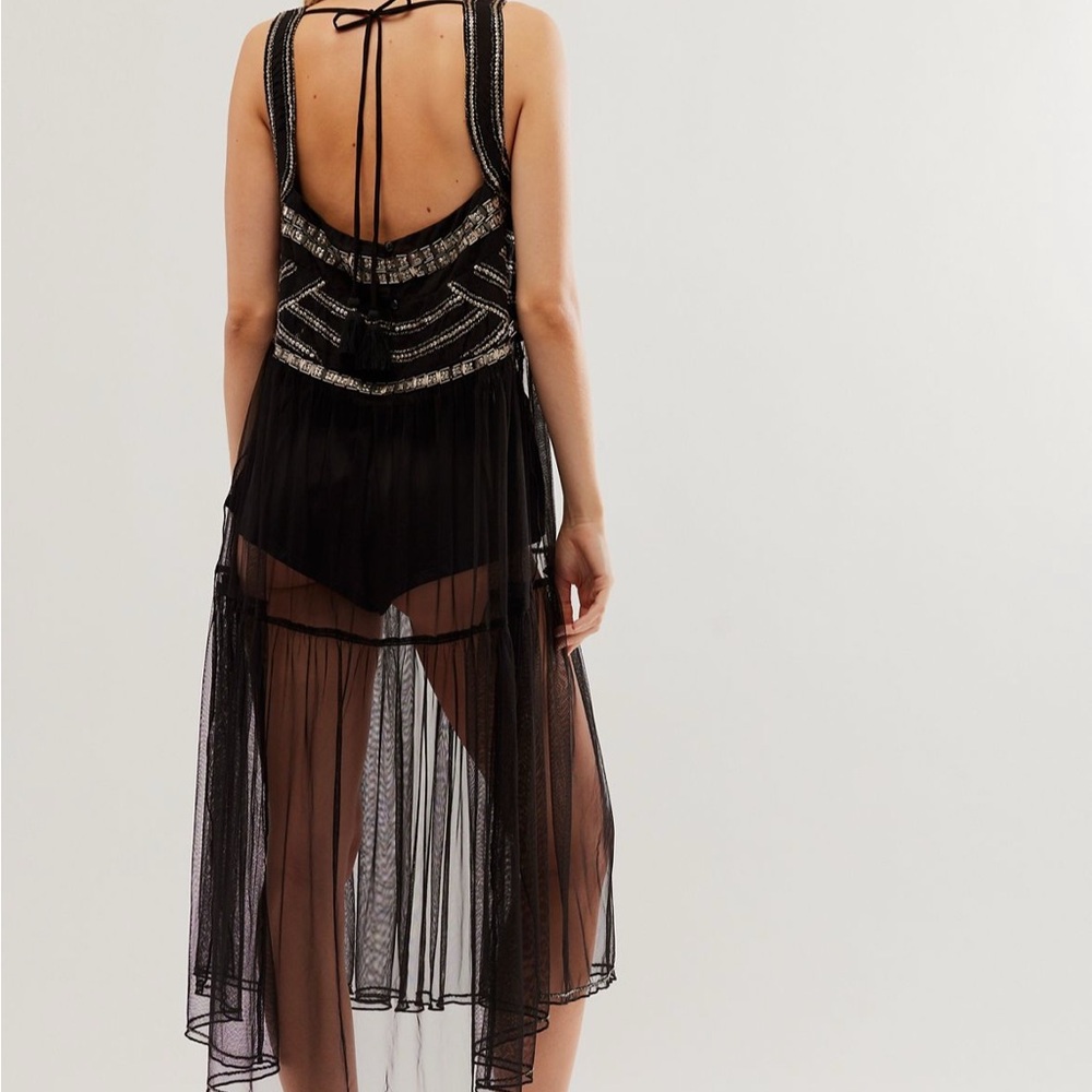 FP Free People Midnight Melodies Black and Silver Embellished Sheer Top NWT - Picture 3 of 4